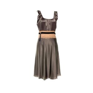 Miguelina Gray & Pink Silk Lace Boho Peasant Dress